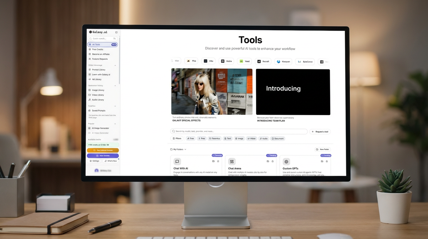 Preview of Galaxy.ai's dashboard, showcasing 3,000+ AI tools all in one spot.
